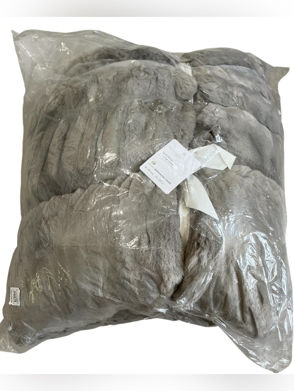 Pottery Barn Ruched Faux Fur Throw Gray 60x80 Oversized Blanket NWT Luxury Plush